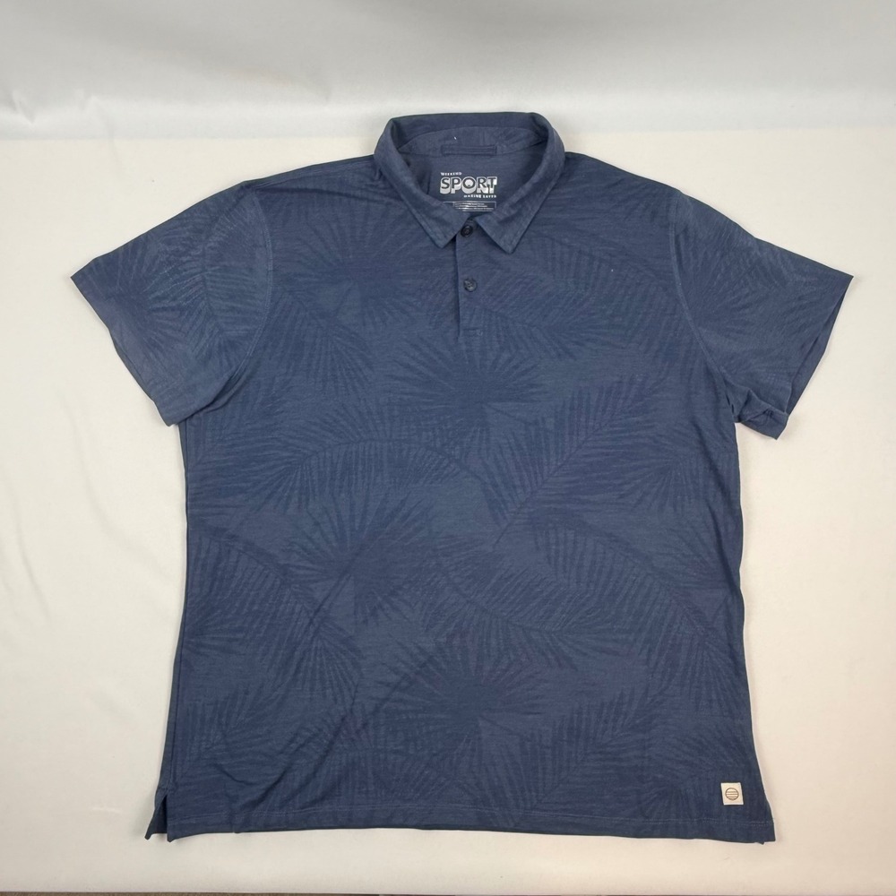 Marine Layer Weekend Sport Blue Palm Leaf Polo Shirt Mens Large Summer 2024